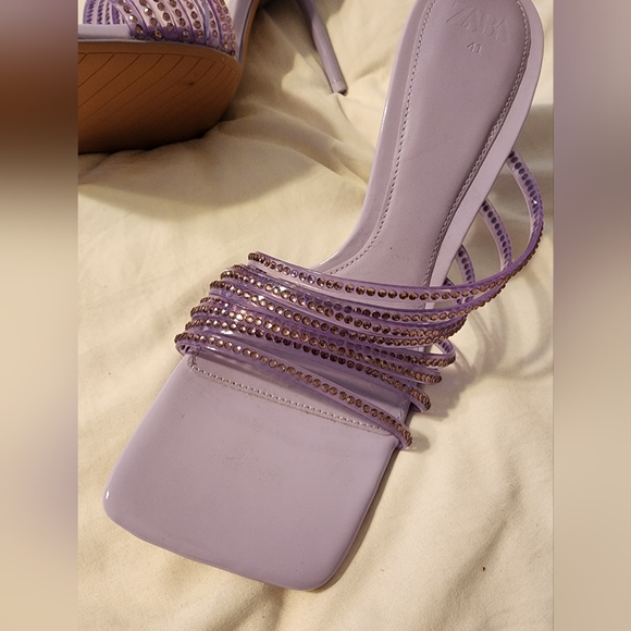 Zara lavender rhinestone strap square toe mules - Picture 3 of 9